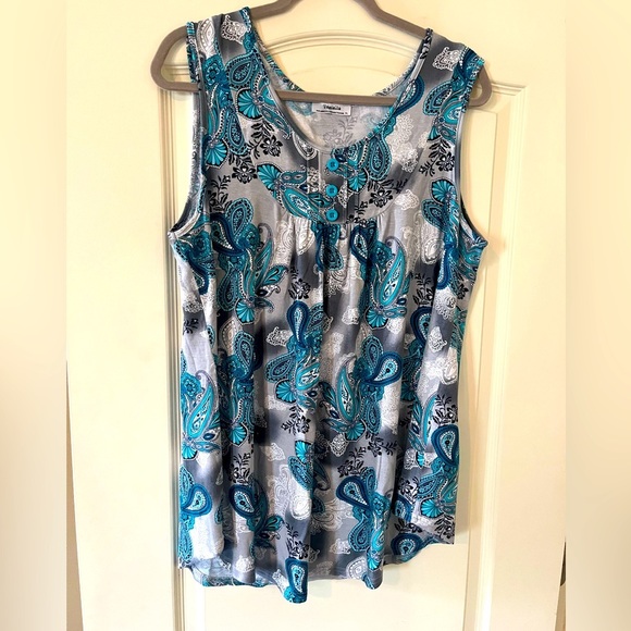 Youtalla by Amazon Rayon Spandex Turquoise White Flowy Blouse XL - Picture 1 of 12